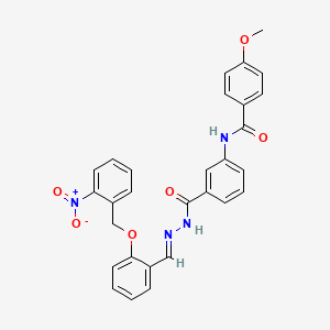 molecular formula C29H24N4O6 B11554251 4-methoxy-N-(3-{[(2E)-2-{2-[(2-nitrobenzyl)oxy]benzylidene}hydrazinyl]carbonyl}phenyl)benzamide 