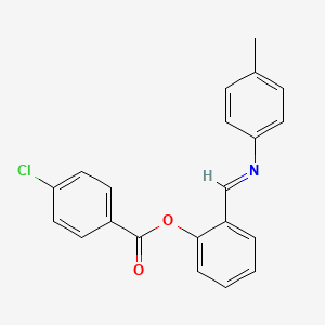 molecular formula C21H16ClNO2 B11554262 2-[(E)-[(4-Methylphenyl)imino]methyl]phenyl 4-chlorobenzoate 