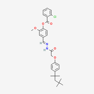 molecular formula C31H35ClN2O5 B11554295 2-methoxy-4-[(E)-(2-{[4-(2,4,4-trimethylpentan-2-yl)phenoxy]acetyl}hydrazinylidene)methyl]phenyl 2-chlorobenzoate 