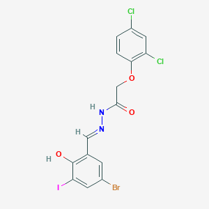 molecular formula C15H10BrCl2IN2O3 B11554313 N'-[(E)-(5-bromo-2-hydroxy-3-iodophenyl)methylidene]-2-(2,4-dichlorophenoxy)acetohydrazide 