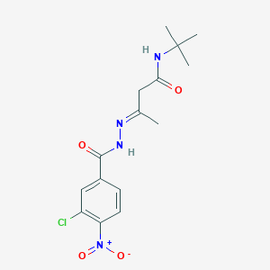 molecular formula C15H19ClN4O4 B11554327 (3E)-N-tert-butyl-3-{2-[(3-chloro-4-nitrophenyl)carbonyl]hydrazinylidene}butanamide 