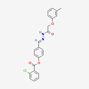 molecular formula C23H19ClN2O4 B11554334 4-[(E)-{2-[(3-methylphenoxy)acetyl]hydrazinylidene}methyl]phenyl 2-chlorobenzoate 