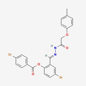 molecular formula C23H18Br2N2O4 B11554348 4-bromo-2-[(E)-{2-[(4-methylphenoxy)acetyl]hydrazinylidene}methyl]phenyl 4-bromobenzoate 