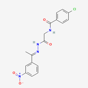 molecular formula C17H15ClN4O4 B11554368 4-Chloro-N-({N'-[(1E)-1-(3-nitrophenyl)ethylidene]hydrazinecarbonyl}methyl)benzamide 