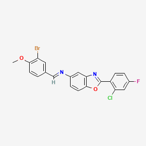 molecular formula C21H13BrClFN2O2 B11554384 N-[(E)-(3-bromo-4-methoxyphenyl)methylidene]-2-(2-chloro-4-fluorophenyl)-1,3-benzoxazol-5-amine 