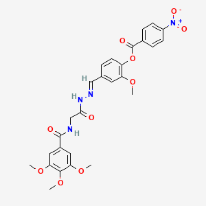 molecular formula C27H26N4O10 B11554425 2-Methoxy-4-[(E)-({2-[(3,4,5-trimethoxyphenyl)formamido]acetamido}imino)methyl]phenyl 4-nitrobenzoate 