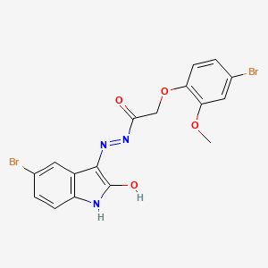 molecular formula C17H13Br2N3O4 B11554472 2-(4-Bromo-2-methoxyphenoxy)-N'-[(3E)-5-bromo-2-oxo-2,3-dihydro-1H-indol-3-ylidene]acetohydrazide 