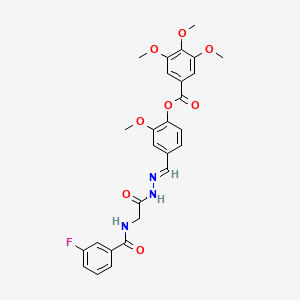 molecular formula C27H26FN3O8 B11554559 4-[(E)-({2-[(3-Fluorophenyl)formamido]acetamido}imino)methyl]-2-methoxyphenyl 3,4,5-trimethoxybenzoate 