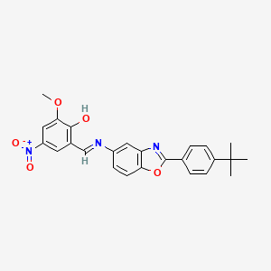 molecular formula C25H23N3O5 B11554567 2-[(E)-{[2-(4-tert-butylphenyl)-1,3-benzoxazol-5-yl]imino}methyl]-6-methoxy-4-nitrophenol 