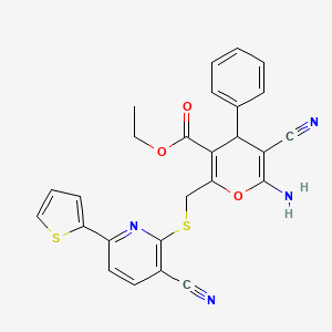 ethyl 6-amino-5-cyano-2-({[3-cyano-6-(thiophen-2-yl)pyridin-2-yl]sulfanyl}methyl)-4-phenyl-4H-pyran-3-carboxylate