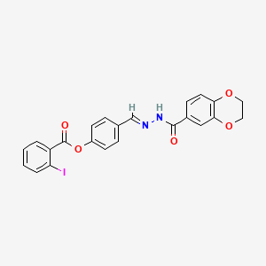 molecular formula C23H17IN2O5 B11554732 4-{(E)-[2-(2,3-dihydro-1,4-benzodioxin-6-ylcarbonyl)hydrazinylidene]methyl}phenyl 2-iodobenzoate 