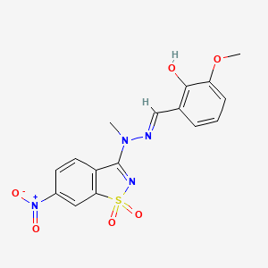 2-methoxy-6-{(E)-[2-methyl-2-(6-nitro-1,1-dioxido-1,2-benzothiazol-3-yl)hydrazinylidene]methyl}phenol