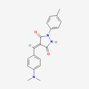 molecular formula C19H19N3O2 B11554830 (4E)-4-[4-(dimethylamino)benzylidene]-1-(4-methylphenyl)pyrazolidine-3,5-dione 