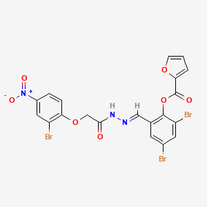 molecular formula C20H12Br3N3O7 B11554939 2,4-dibromo-6-[(E)-{2-[(2-bromo-4-nitrophenoxy)acetyl]hydrazinylidene}methyl]phenyl furan-2-carboxylate 