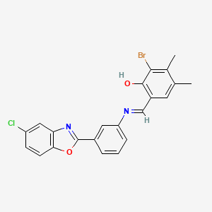 molecular formula C22H16BrClN2O2 B11554992 2-bromo-6-[(E)-{[3-(5-chloro-1,3-benzoxazol-2-yl)phenyl]imino}methyl]-3,4-dimethylphenol 