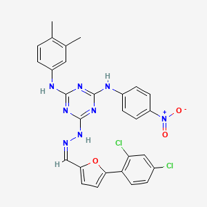 6-[(2Z)-2-{[5-(2,4-dichlorophenyl)furan-2-yl]methylidene}hydrazinyl]-N-(3,4-dimethylphenyl)-N'-(4-nitrophenyl)-1,3,5-triazine-2,4-diamine