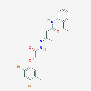 molecular formula C21H23Br2N3O3 B11555295 (3E)-3-{2-[(2,4-dibromo-5-methylphenoxy)acetyl]hydrazinylidene}-N-(2-ethylphenyl)butanamide 