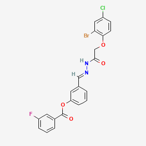 molecular formula C22H15BrClFN2O4 B11555302 3-[(E)-{2-[(2-bromo-4-chlorophenoxy)acetyl]hydrazinylidene}methyl]phenyl 3-fluorobenzoate 