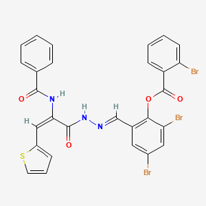 molecular formula C28H18Br3N3O4S B11555320 2,4-dibromo-6-[(E)-{2-[(2E)-2-[(phenylcarbonyl)amino]-3-(thiophen-2-yl)prop-2-enoyl]hydrazinylidene}methyl]phenyl 2-bromobenzoate 