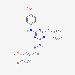 6-[(2E)-2-(3,4-dimethoxybenzylidene)hydrazinyl]-N-(4-methoxyphenyl)-N'-phenyl-1,3,5-triazine-2,4-diamine