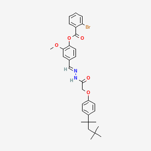 molecular formula C31H35BrN2O5 B11555434 2-methoxy-4-[(E)-(2-{[4-(2,4,4-trimethylpentan-2-yl)phenoxy]acetyl}hydrazinylidene)methyl]phenyl 2-bromobenzoate 