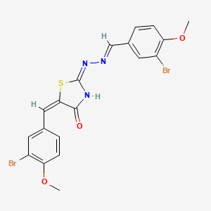 molecular formula C19H15Br2N3O3S B11555460 (2E,5E)-5-(3-bromo-4-methoxybenzylidene)-2-[(2E)-(3-bromo-4-methoxybenzylidene)hydrazinylidene]-1,3-thiazolidin-4-one 