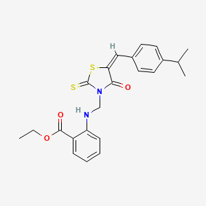 molecular formula C23H24N2O3S2 B11555479 ethyl 2-[({(5E)-4-oxo-5-[4-(propan-2-yl)benzylidene]-2-thioxo-1,3-thiazolidin-3-yl}methyl)amino]benzoate 