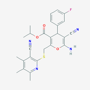 propan-2-yl 6-amino-5-cyano-2-{[(3-cyano-4,5,6-trimethylpyridin-2-yl)sulfanyl]methyl}-4-(3-fluorophenyl)-4H-pyran-3-carboxylate