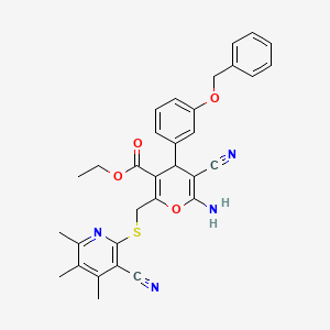 molecular formula C32H30N4O4S B11555554 ethyl 6-amino-4-[3-(benzyloxy)phenyl]-5-cyano-2-{[(3-cyano-4,5,6-trimethylpyridin-2-yl)sulfanyl]methyl}-4H-pyran-3-carboxylate 