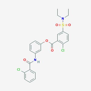 molecular formula C24H22Cl2N2O5S B11555611 3-{[(2-Chlorophenyl)carbonyl]amino}phenyl 2-chloro-5-(diethylsulfamoyl)benzoate 