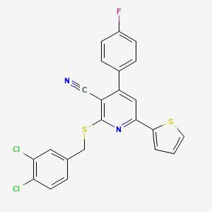 molecular formula C23H13Cl2FN2S2 B11555628 2-[(3,4-Dichlorobenzyl)sulfanyl]-4-(4-fluorophenyl)-6-(thiophen-2-yl)pyridine-3-carbonitrile 