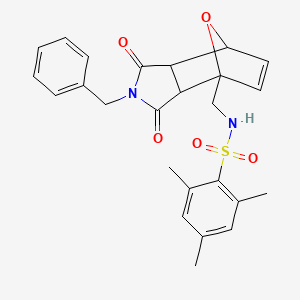 molecular formula C25H26N2O5S B11555688 N-[(2-benzyl-1,3-dioxo-1,2,3,3a,7,7a-hexahydro-4H-4,7-epoxyisoindol-4-yl)methyl]-2,4,6-trimethylbenzenesulfonamide 