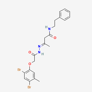 (3E)-3-{2-[(2,4-dibromo-5-methylphenoxy)acetyl]hydrazinylidene}-N-(2-phenylethyl)butanamide