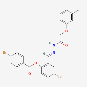 molecular formula C23H18Br2N2O4 B11555709 4-bromo-2-[(E)-{2-[(3-methylphenoxy)acetyl]hydrazinylidene}methyl]phenyl 4-bromobenzoate 