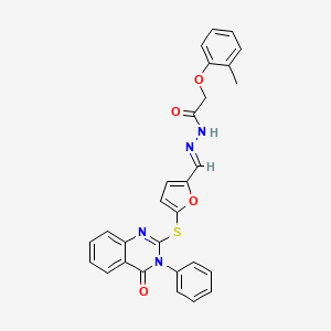 2-(2-methylphenoxy)-N'-[(E)-{5-[(4-oxo-3-phenyl-3,4-dihydroquinazolin-2-yl)sulfanyl]furan-2-yl}methylidene]acetohydrazide