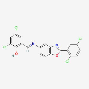 molecular formula C20H10Cl4N2O2 B11555875 2,4-dichloro-6-[(E)-{[2-(2,5-dichlorophenyl)-1,3-benzoxazol-5-yl]imino}methyl]phenol 