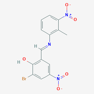 molecular formula C14H10BrN3O5 B11555946 2-Bromo-6-[(E)-[(2-methyl-3-nitrophenyl)imino]methyl]-4-nitrophenol 