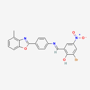 molecular formula C21H14BrN3O4 B11556121 2-bromo-6-[(E)-{[4-(4-methyl-1,3-benzoxazol-2-yl)phenyl]imino}methyl]-4-nitrophenol 