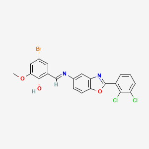 molecular formula C21H13BrCl2N2O3 B11556127 4-bromo-2-[(E)-{[2-(2,3-dichlorophenyl)-1,3-benzoxazol-5-yl]imino}methyl]-6-methoxyphenol 