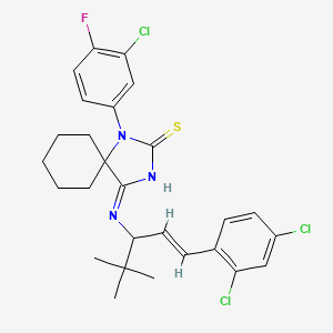 (4Z)-1-(3-chloro-4-fluorophenyl)-4-{[(1E)-1-(2,4-dichlorophenyl)-4,4-dimethylpent-1-en-3-yl]imino}-1,3-diazaspiro[4.5]decane-2-thione