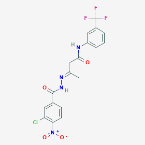 (3E)-3-{2-[(3-chloro-4-nitrophenyl)carbonyl]hydrazinylidene}-N-[3-(trifluoromethyl)phenyl]butanamide