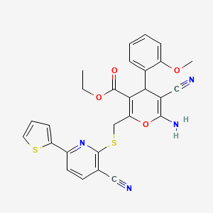 ethyl 6-amino-5-cyano-2-({[3-cyano-6-(thiophen-2-yl)pyridin-2-yl]sulfanyl}methyl)-4-(2-methoxyphenyl)-4H-pyran-3-carboxylate