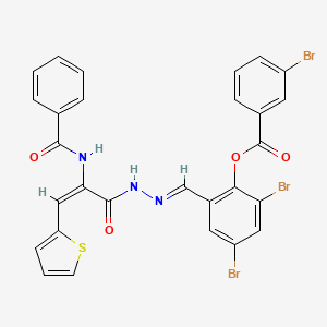 2,4-dibromo-6-[(E)-{2-[(2E)-2-[(phenylcarbonyl)amino]-3-(thiophen-2-yl)prop-2-enoyl]hydrazinylidene}methyl]phenyl 3-bromobenzoate