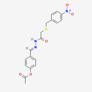 molecular formula C18H17N3O5S B11556441 4-[(E)-(2-{[(4-nitrobenzyl)sulfanyl]acetyl}hydrazinylidene)methyl]phenyl acetate 