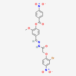 molecular formula C23H17BrN4O9 B11556454 4-[(E)-{2-[(2-bromo-4-nitrophenoxy)acetyl]hydrazinylidene}methyl]-2-methoxyphenyl 4-nitrobenzoate 