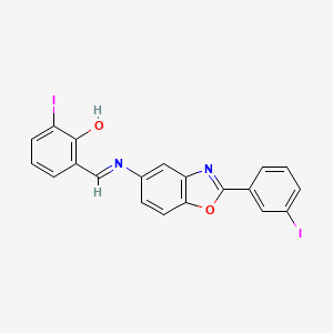 molecular formula C20H12I2N2O2 B11556459 2-iodo-6-[(E)-{[2-(3-iodophenyl)-1,3-benzoxazol-5-yl]imino}methyl]phenol 