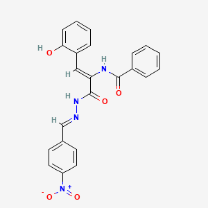 molecular formula C23H18N4O5 B11556461 N-{(1Z)-1-(2-hydroxyphenyl)-3-[(2E)-2-(4-nitrobenzylidene)hydrazinyl]-3-oxoprop-1-en-2-yl}benzamide 