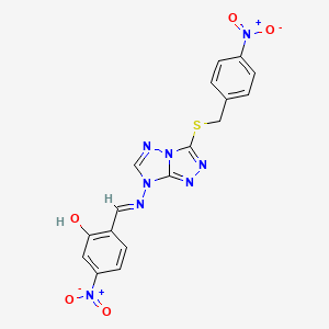 5-nitro-2-[(E)-({3-[(4-nitrobenzyl)sulfanyl]-7H-[1,2,4]triazolo[4,3-b][1,2,4]triazol-7-yl}imino)methyl]phenol