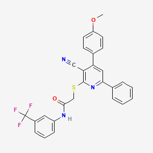 2-{[3-cyano-4-(4-methoxyphenyl)-6-phenylpyridin-2-yl]sulfanyl}-N-[3-(trifluoromethyl)phenyl]acetamide