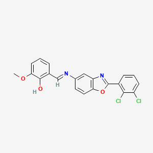 molecular formula C21H14Cl2N2O3 B11556528 2-[(E)-{[2-(2,3-dichlorophenyl)-1,3-benzoxazol-5-yl]imino}methyl]-6-methoxyphenol 